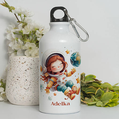 Nádoby - KOZMONAUTKA fľaša s ľubovoľným menom pre deti - 17104897_