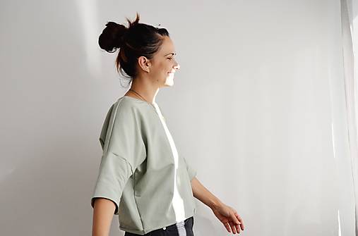 Topy, tričká, tielka - Top Minimalist z teplákoviny šalviový - 17107997_