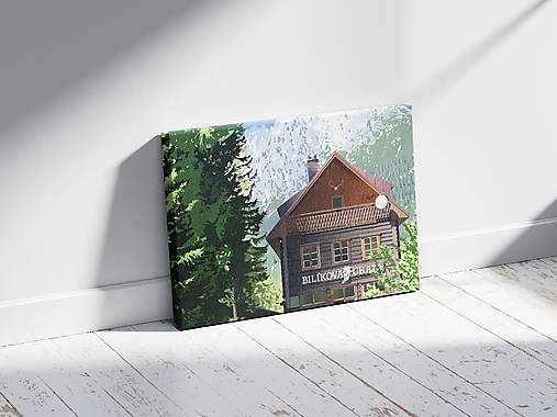Grafika - Bíliková chata - obraz na plátne 60x30 cm - 17110653_