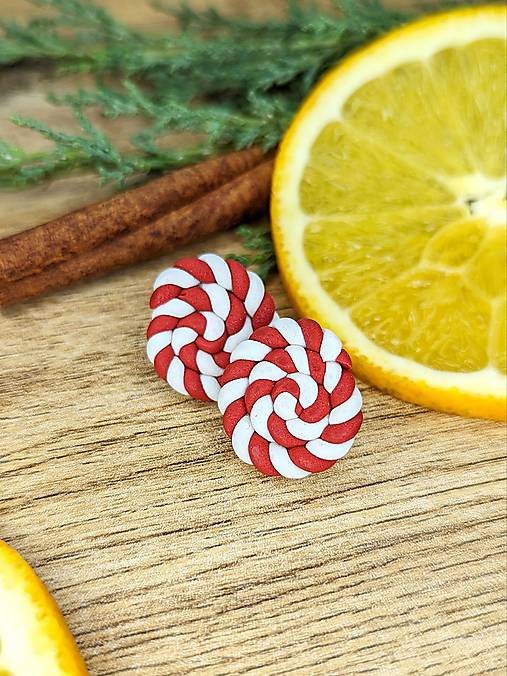 Sady šperkov - Vianočné lízatko napichovacie náušnice - 17110266_