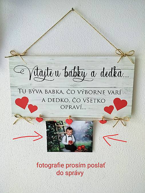 Tabuľka pre starých rodičov vitajte u babky a dedka (1ks tlač vlastnej fotografie)