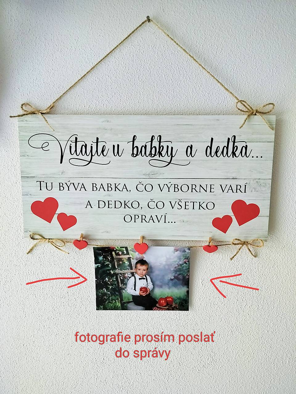 Tabuľka pre starých rodičov vitajte u babky a dedka na vianoce (1ks tlač vlastnej fotografie)