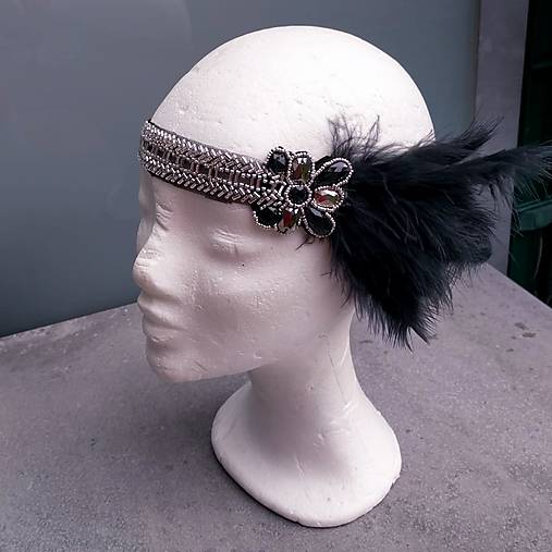 Ozdoby do vlasov - Great Gatsby Silver and Black... čelenka - 17116458_
