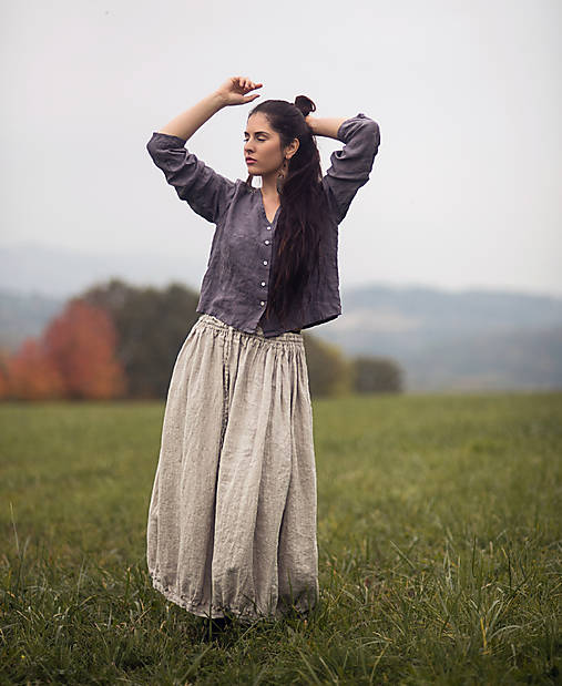 Blúzky a košele - Lněná halenka propínací Tmavě šedofialová - 17119203_