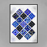 Grafika - Šachovnica pestrá (black contrast) geometria (trojuholníky A4 (royal blue / zafírová)) - 17119479_