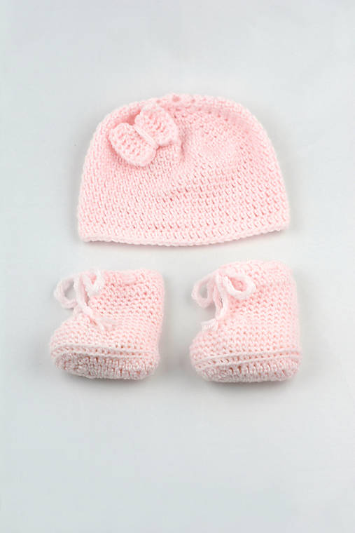 Detské súpravy - Bledoružová súprava s mašličkou zima AKRYL  - 17121236_