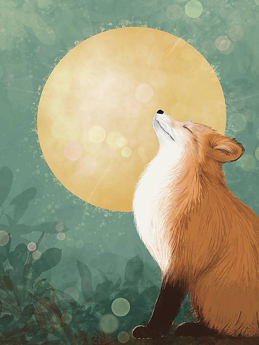 Obrazy - Líška a Slnko, autorský print - 17121573_