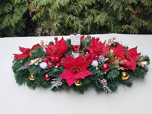 Dekorácie - girlanda na parapet, stôl..červeno-zlatá 50 cm - 17127273_