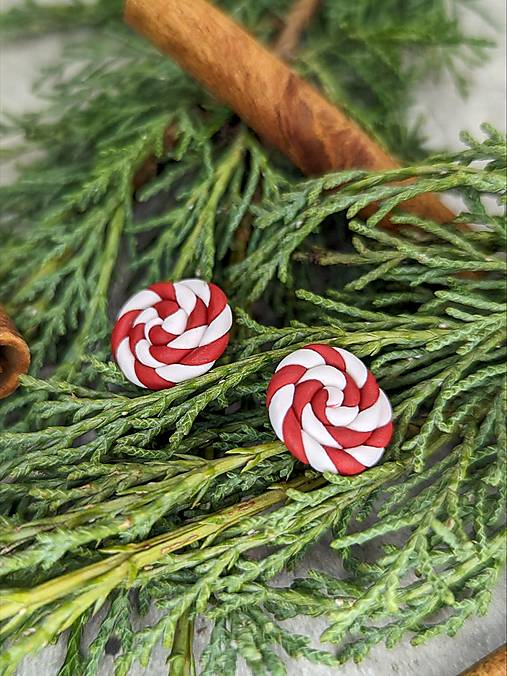 Sady šperkov - Vianočné lízatko napichovacie náušnice - 17126245_