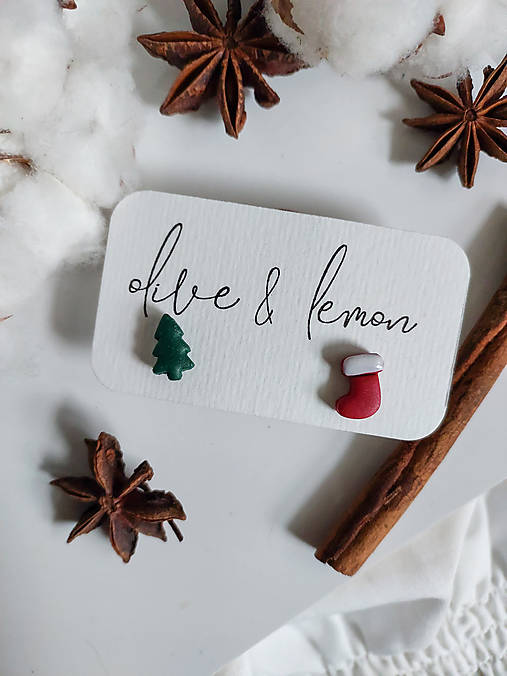 Náušnice - Vianočné náušnice CHRISTMAS SPIRIT mini (Čižma a stromček) - 17128492_