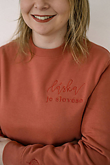 Mikiny - LÁSKA JE SLOVESO, veľ. S (terracotta tón v tóne) - mikina  - 17130242_