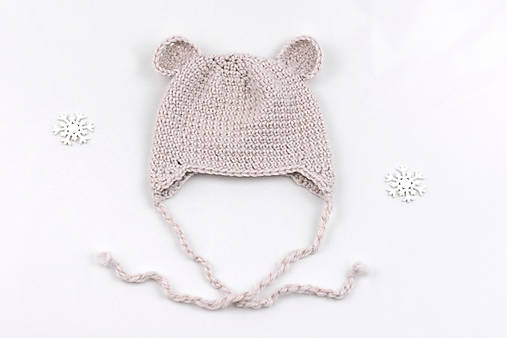Detské čiapky - Béžová ušianka macko zimná MERINO - 17132671_