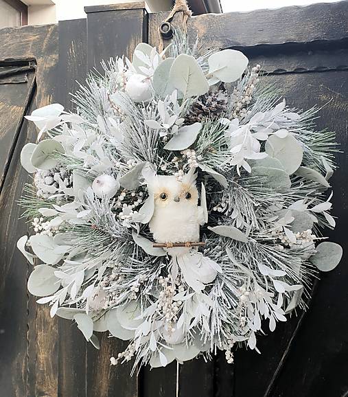 Dekorácie - Zimný veniec so sovou - 17131042_