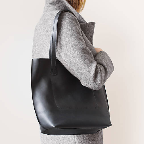 Kabelky - Shopper kabelka kožená | čierna - 17134072_
