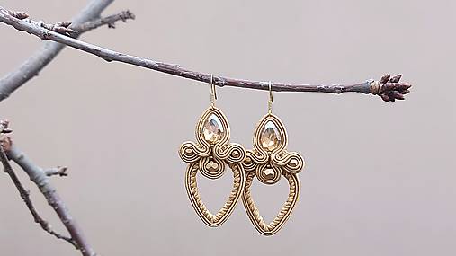 Náušnice - Zlaté trblietky II - soutache earring - ručne šité šujtášové náušnice - 17138742_