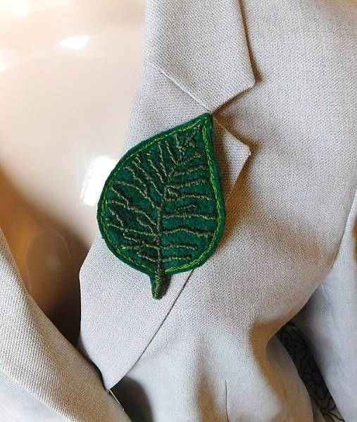 Brošne - vyšívaná brošňa maxi list zelený - 17140070_