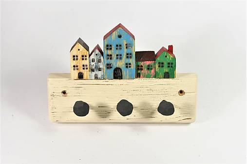 Nábytok -  Vešiak s farebnými domčekmi - 3 háčiky (V56) - 17139682_