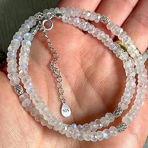 Luxury Moonstone Necklace AG925 / Náhrdelník mesačný kameň AG925, E059