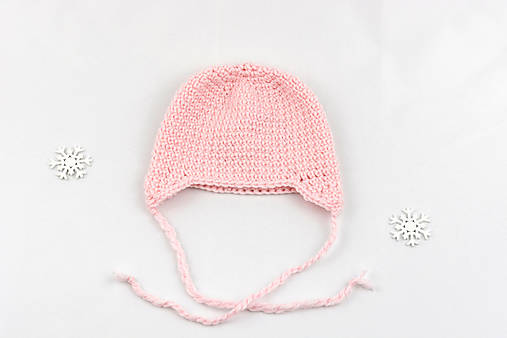 Detské čiapky - Bledoružová ušianka zimná MERINO - 17141782_