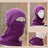Čiapky, čelenky, klobúky - Multifunkčná Kukla Sport 100% merino  vlna baklažán - 17141104_