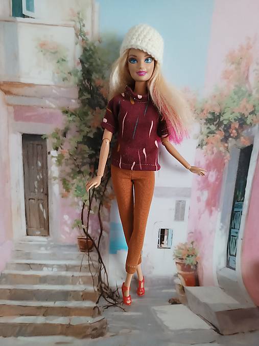 Hračky - Tričko s legínami a čiapkou pre Barbie  - 17148584_