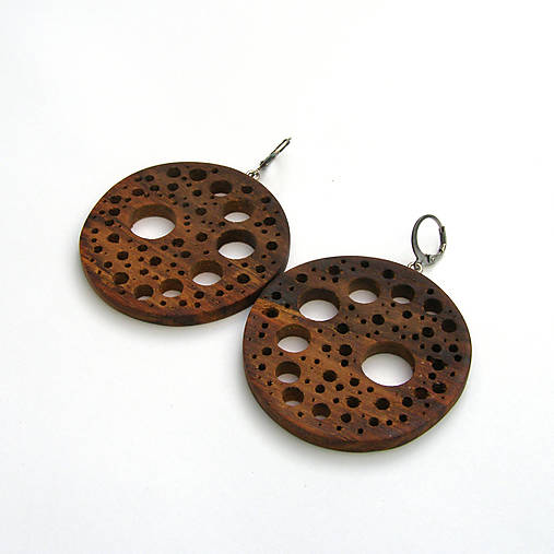 Náušnice - Drevené náušnice visiace - orechové rešeto - 17148286_