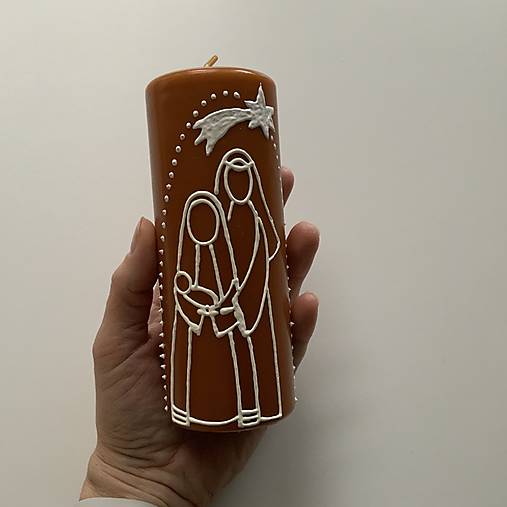 Maľovaná VIANOČNÁ svieca so Svätou rodinou (z včelieho vosku) (8)