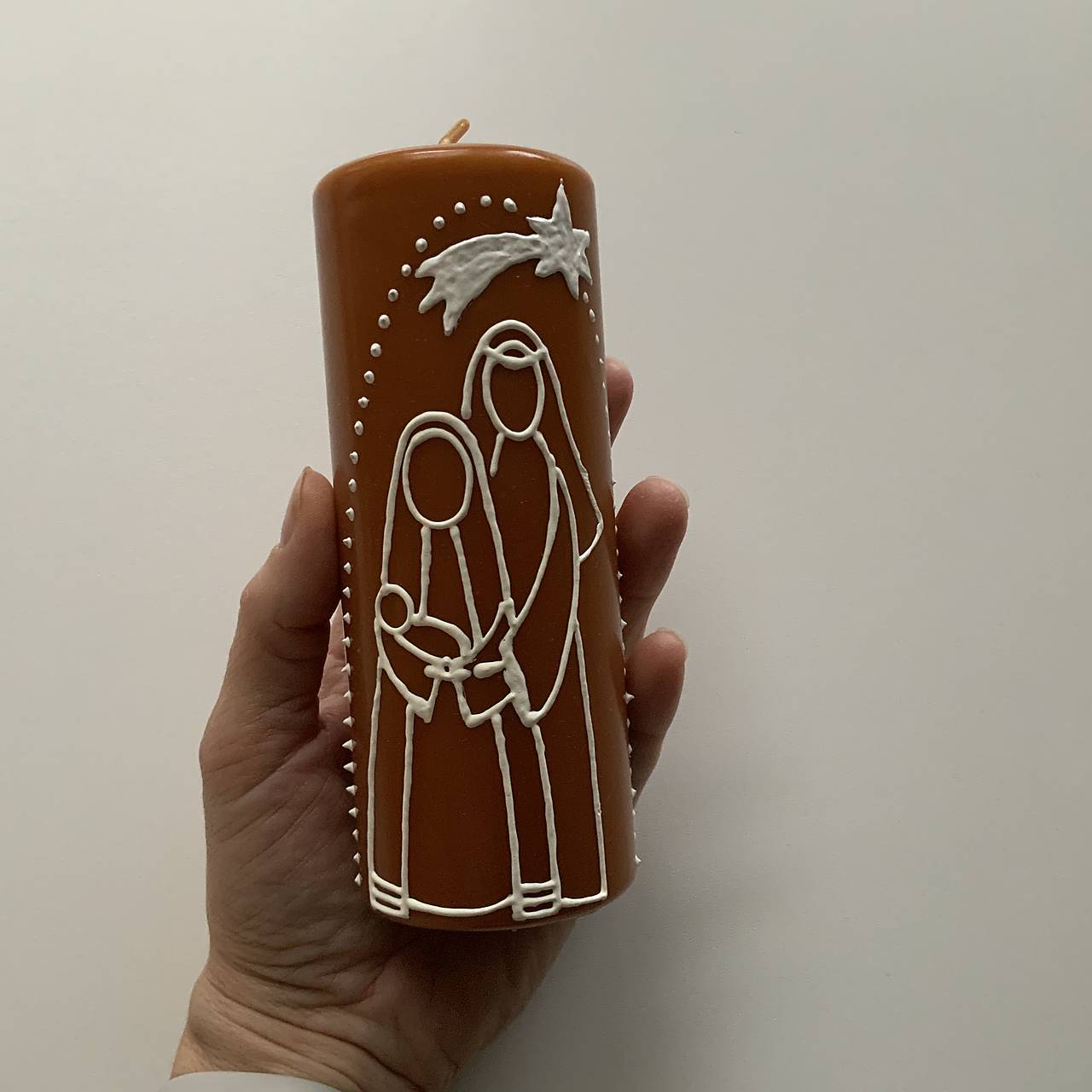 Maľovaná VIANOČNÁ svieca so Svätou rodinou (parafin / včelí vosk) (8)