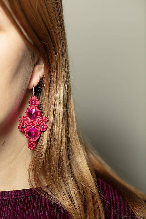 Náušnice - Magenta - soutache earring - ružové náušnice - 17153385_