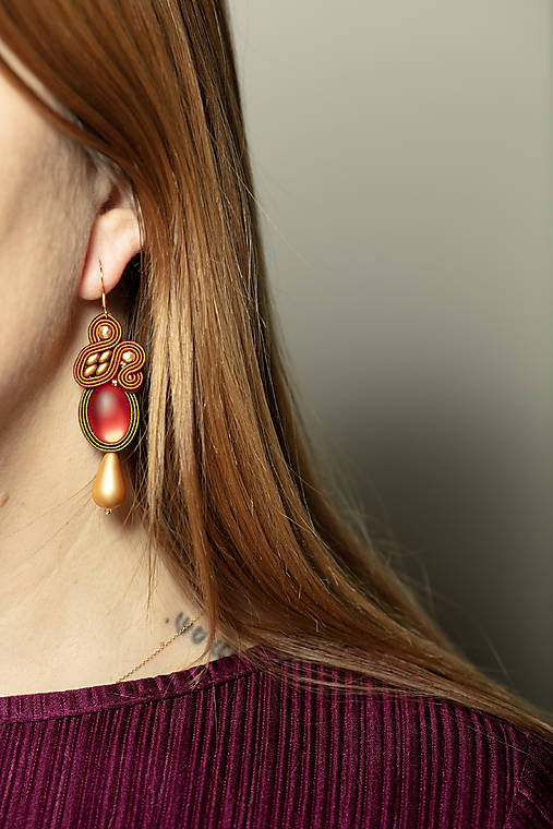 Náušnice - Christmas - soutache earring - ručne šité šujtášové náušnice - 17153398_
