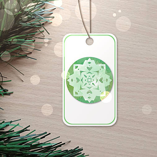 Úložné priestory & Organizácia - Watercolour snowflake menovka na darček (zelený kvet) - 17155110_