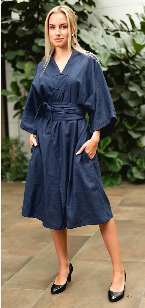 Kimoná - Kimono  wrap dress asimetric (110 - Modrá) - 17157603_