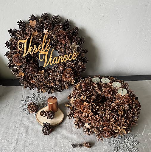 Dekorácie - Medeno-prírodná vianočná sada - 17157545_