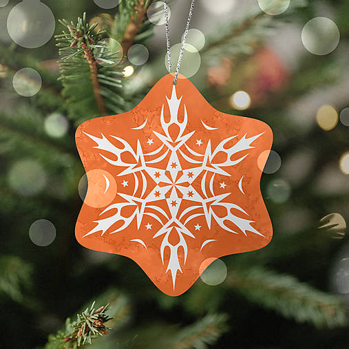 Dekorácie - Elegantná snehová vločka - vianočné ozdoby (ohnivka - pomarančová) - 17158368_