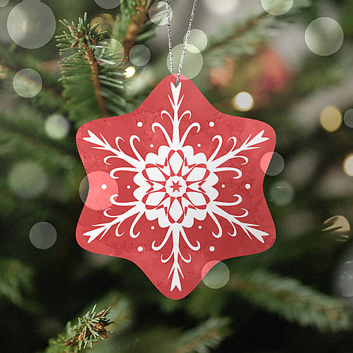 Dekorácie - Elegantná snehová vločka - vianočné ozdoby (kvetinová - karmínová) - 17158369_