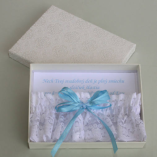 Spodná bielizeň - AKCIA - Hnedo biela darčeková krabička + podväzok + venovanie - 17160269_