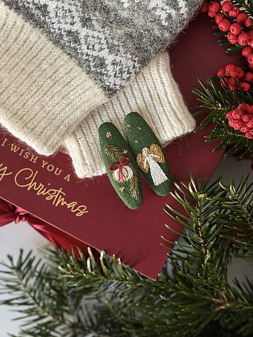 Ozdoby do vlasov - Vianočné ľanové sponky. Anjel. Vianočná guľa - 17160317_