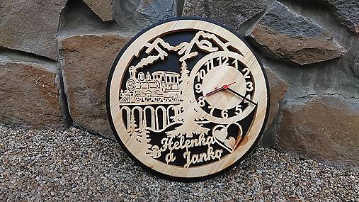 Hodiny - Drevené nástenné hodiny - parný vlak - 17162466_