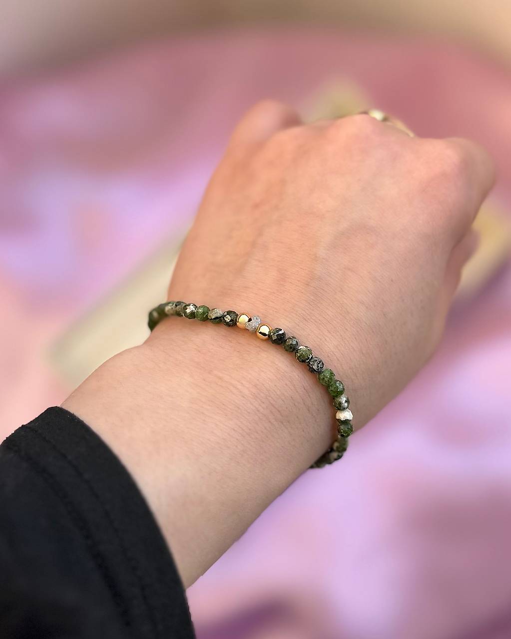 Náramok Dvojitej očisty s Diamantom - Diopsid a Diamant 