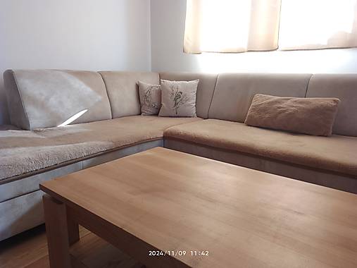 Úžitkový textil - VLNIENKA prehoz na gauč a kreslá na mieru VELVET acryl Capucino ROHOVA SEDAČKA do L na mieru - 17167035_