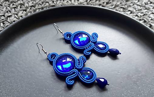 Náušnice - Larah - Blue soutache earring - ručne šité šujtášové náušnice - 17168618_