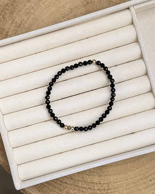 Dámsky náramok Hojnosť a Ochrana (lesklý) - Ónyx a Diamant