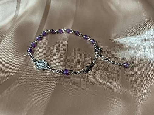 Náhrdelníky - ruženec na ruku s Pannou Máriou - Ametyst,oceľ - 17173271_