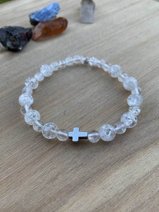 Náhrdelníky - dámsky ruženec na ruku  (Priehľadná - Krištáľ praskaný) - 17174942_