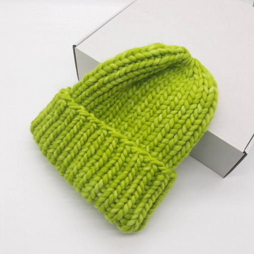 Čiapky, čelenky, klobúky - CHUNKY exclusive merino čiapka (zelená jablková) - 17177164_