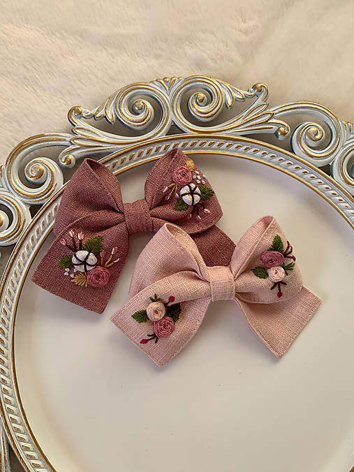 Ozdoby do vlasov - Vyšívané mašličky do vlasov - RUŽOVÁ - 17178728_