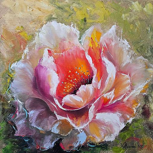 Obrazy - Obraz "Pivónia" - olejomaľba, plátno, 50x50 cm - 17181052_
