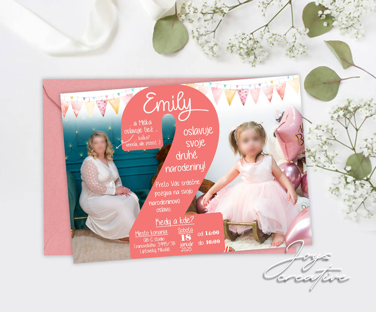 Narodeninová pozvánka na spoločnú oslavu  (lososová)