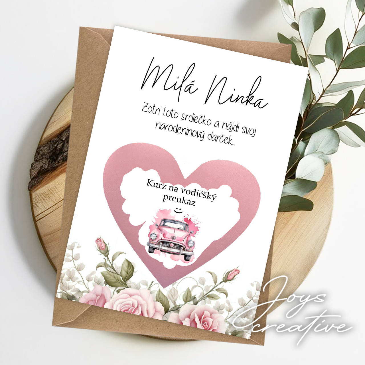 Stieracia kartička s narodeninovým darčekom - kurzom vodičského preukazu (pre dievča)