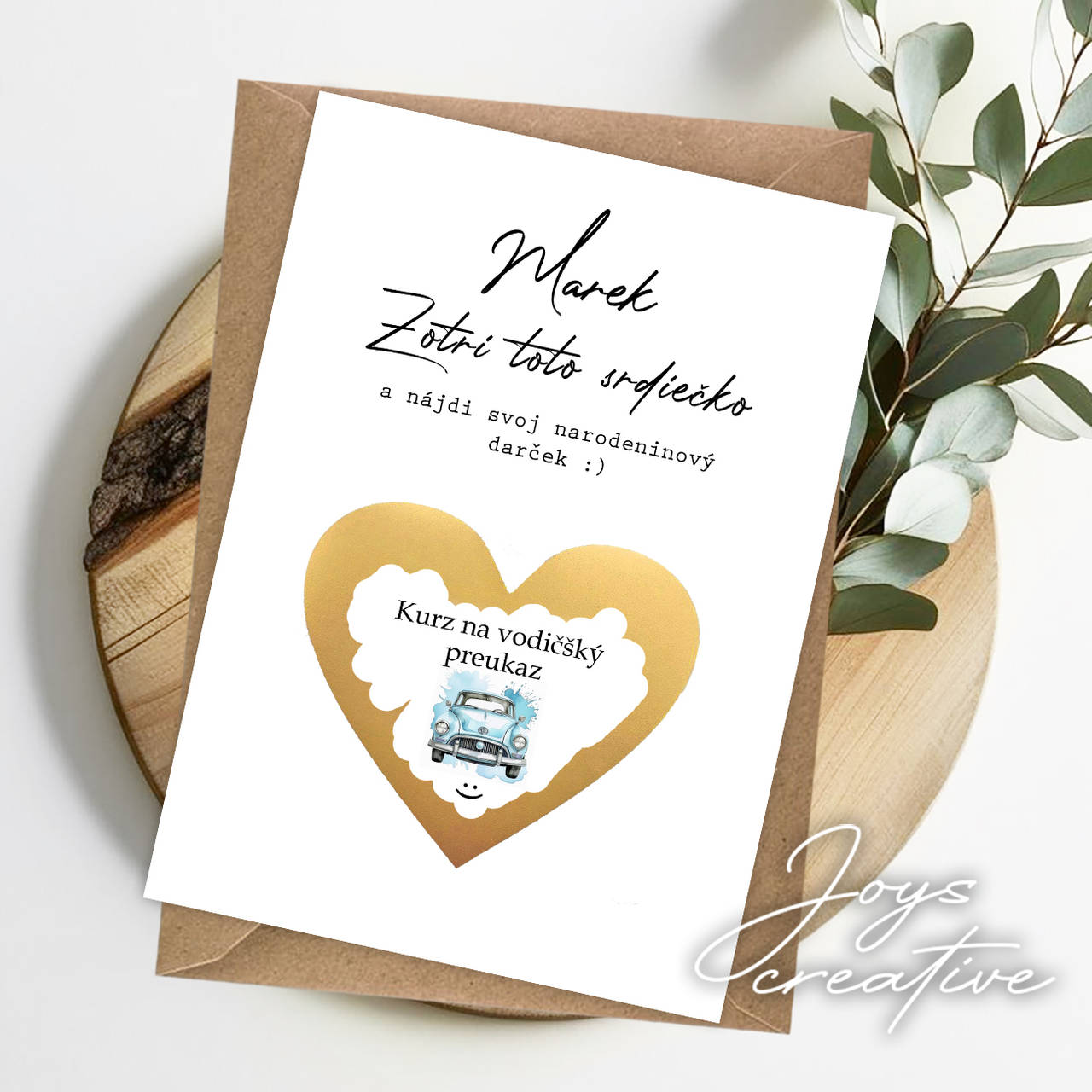 Stieracia kartička s narodeninovým darčekom - kurzom vodičského preukazu (pre chlapca)